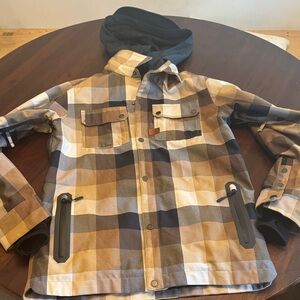 Volcom plaid tan and navy. Size XS.